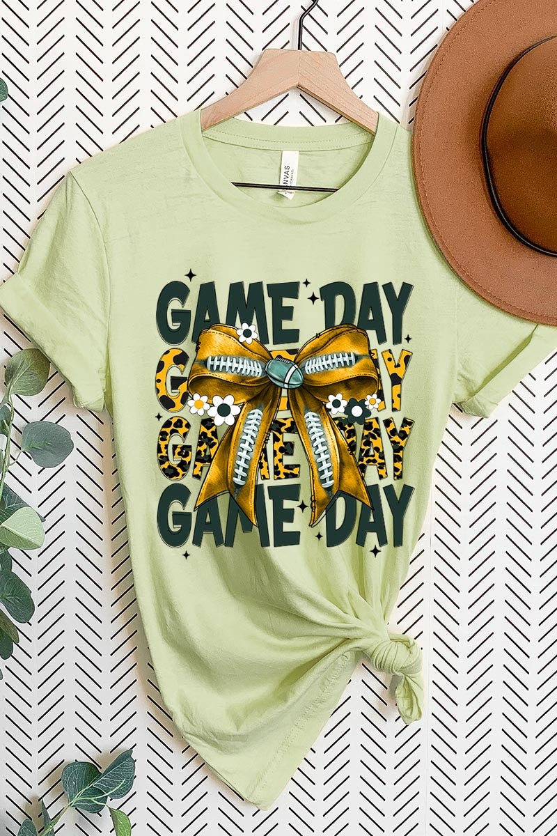 US3001P-E3090 Yellow Football Game Day Bow Graphic Plus Tee $16