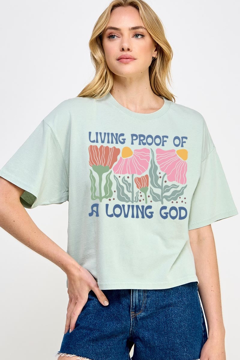 CTS-E3066 Living Proof of a Loving Graphic Relaxed Crop Top $11