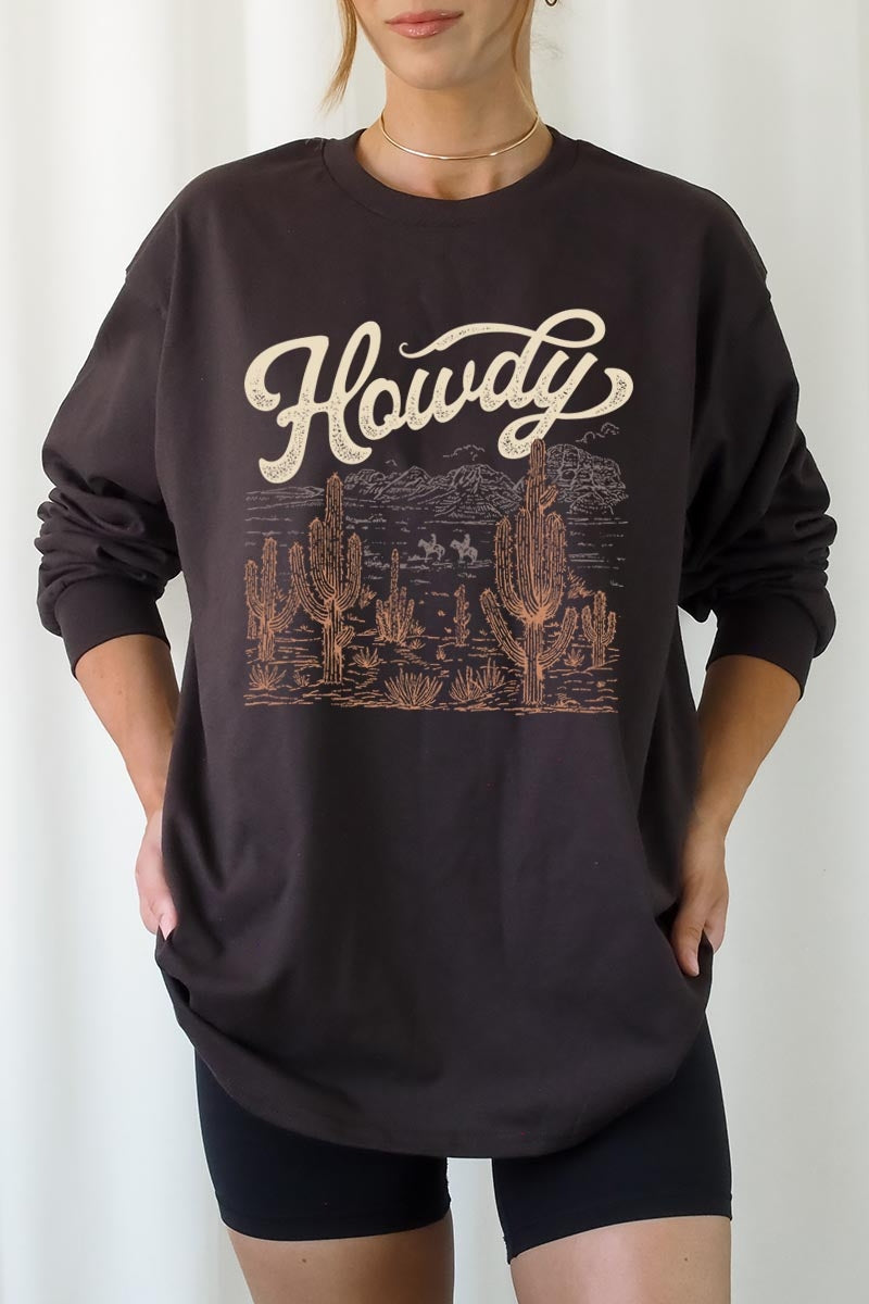 UL240-E3095 Howdy Desert Western Graphic Long Sleeve Tee $13.75