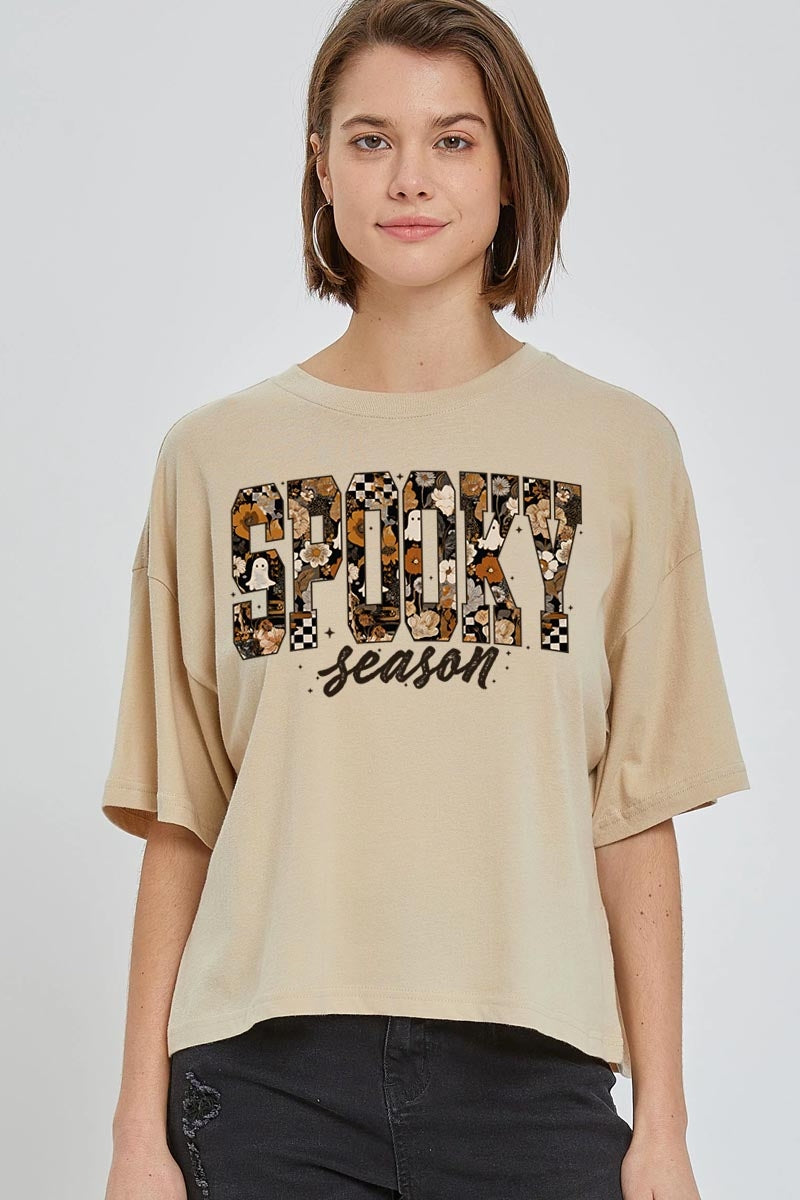 CTS-E3105 Spooky Season Halloween Graphic Relaxed Crop Top $11