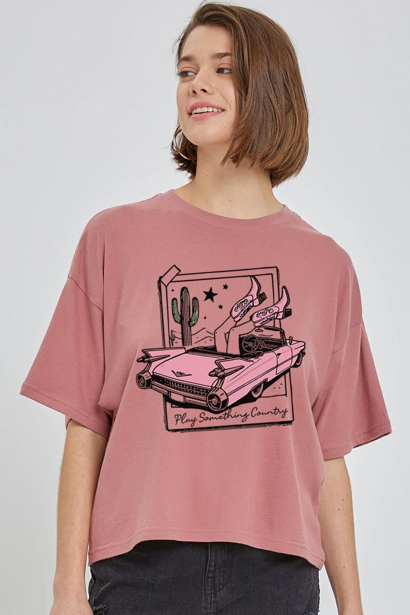 CTS-E3098 Play Something Country Graphic Relaxed Crop Top $11