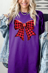 5000-E3198 Red Buffalo Plaid Bow Graphic Heavy Cotton Tee $9