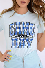 US3001P-E3130 Blue Gingham Game Day Graphic Plus Tee $16