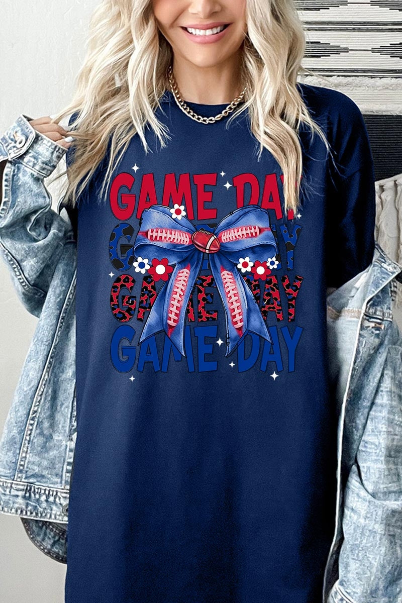 5000P-E3087 Red Blue Football Bow Plus Heavy Cotton Tee $12.75