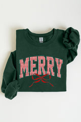 UL180-E3206 Plaid Merry Christmas Bow Graphic Sweatshirt $20