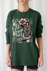 UL240-E3100 Wild West Cowgirl Boot Graphic Long Sleeve Tee $13.75