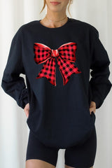 UL240-E3198 Red Buffalo Plaid Bow Graphic Long Sleeve Tee $13.75