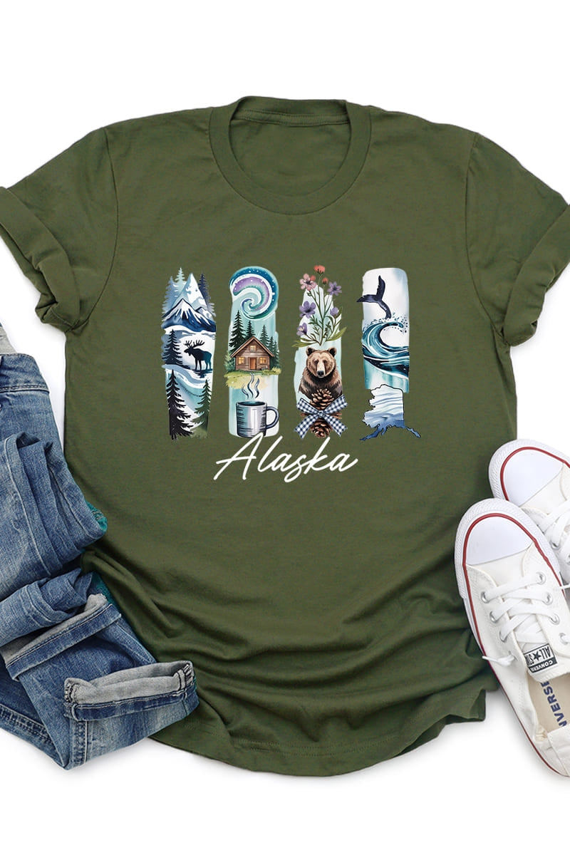US3001-E3061AK Alaska State Brushstroke Graphic Tee $12.5
