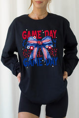 UL240P-E3087 Red Blue Football GameDay Bow Plus Long Sleeve Tee $17