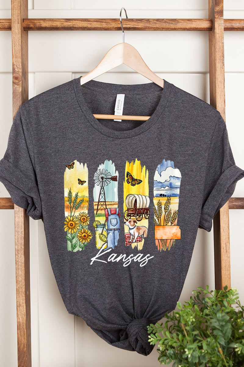 US3001P-E3061KS Kansas State Brushstroke Graphic Plus Tee $16