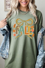 5000-E3121 Fall Brushstroke Bow Graphic Heavy Cotton Tee $9