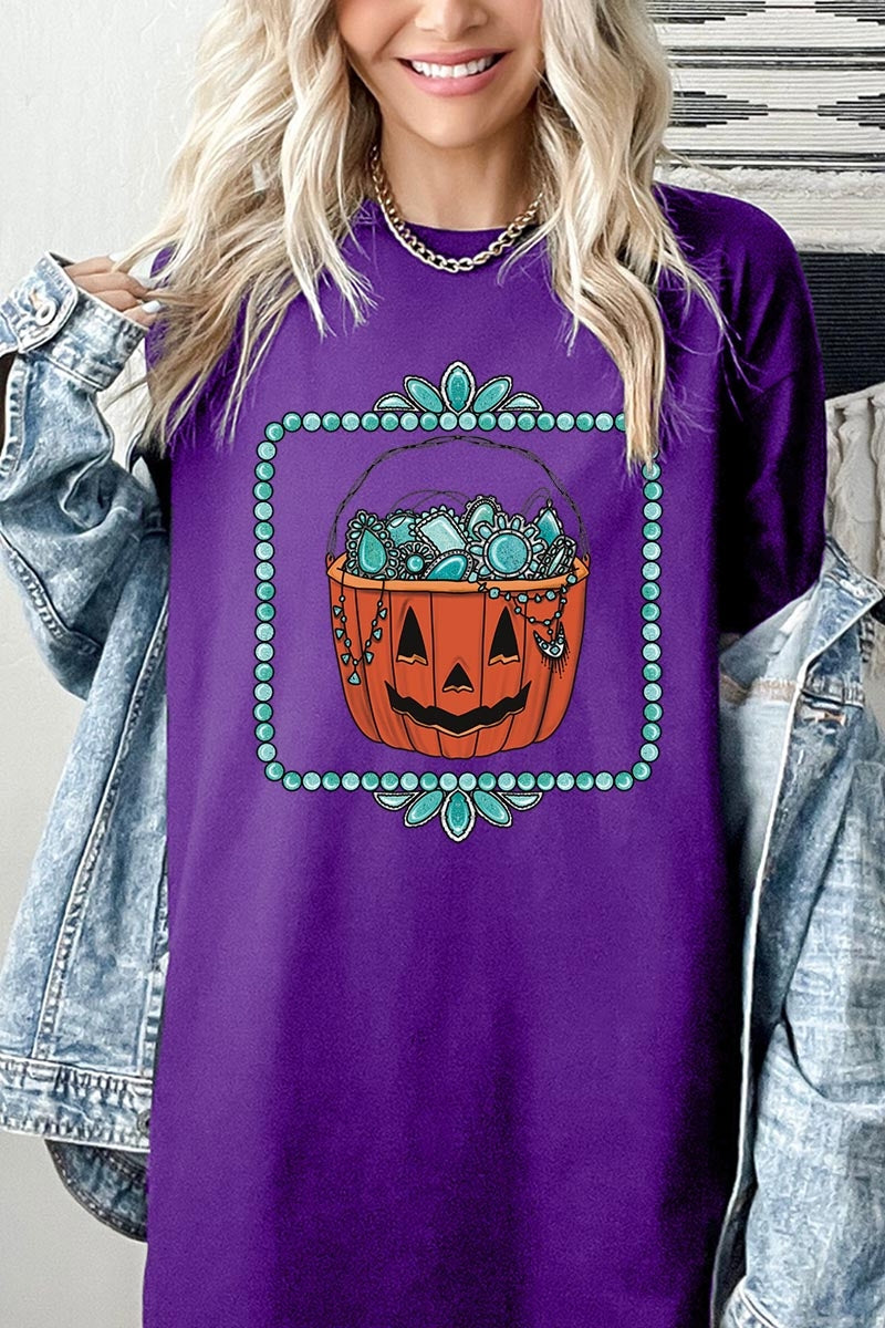 5000P-E3140 Halloween turquoise pumpkin Plus Heavy Cotton Tee $12.75