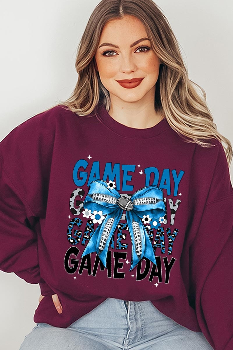 UL180P-E3089 Blue Silver Football Game Day Bow Plus Sweatshirt $25