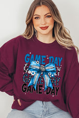 UL180P-E3089 Blue Silver Football Game Day Bow Plus Sweatshirt $25