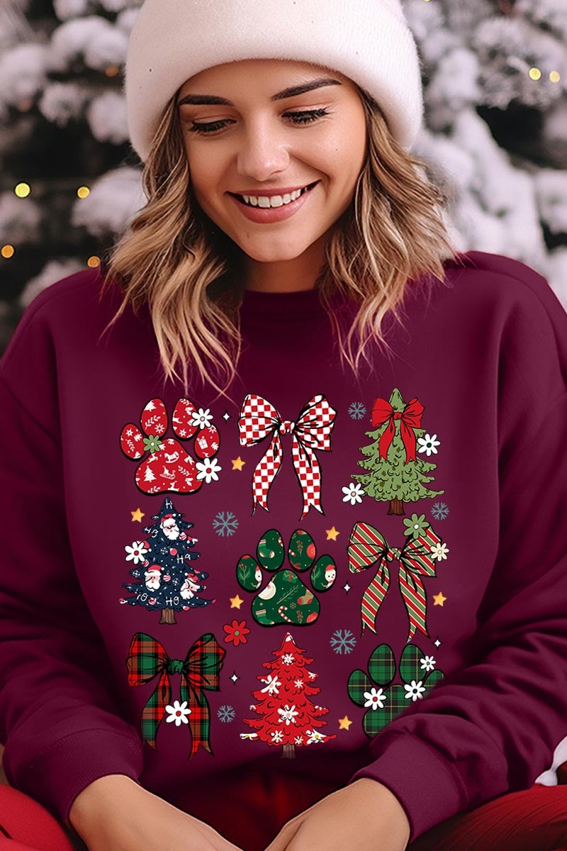 UL180P-E3195 Christmas Bow Paw Graphic Plus Sweatshirt $25