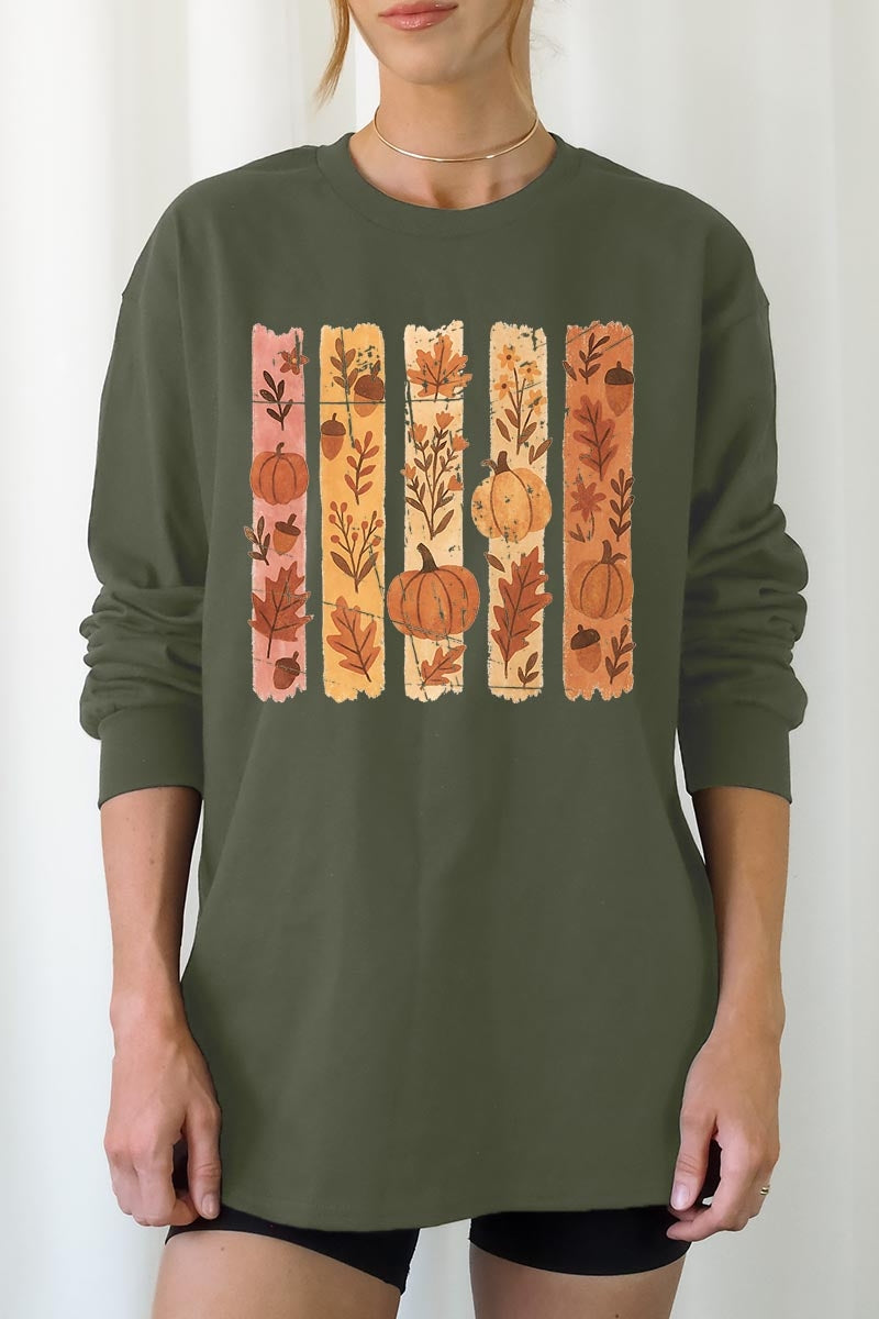UL240P-E3110 Brushstroke Boho Fall Graphic Plus Long Sleeve Tee $17