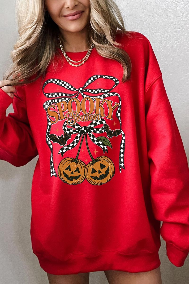 UL180P-E3085 Pumpkin Cherries Graphic Plus Sweatshirt $25