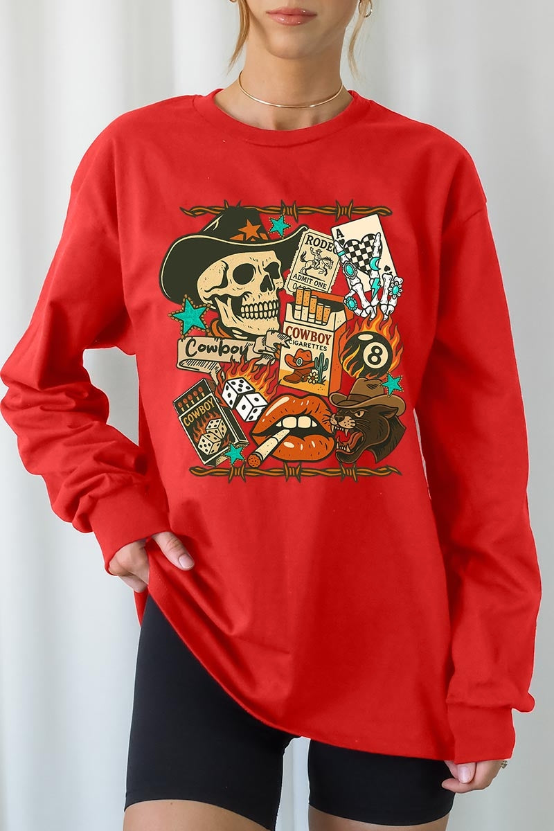 UL240P-E3096 Vintage Western Collage Plus Long Sleeve Tee $17