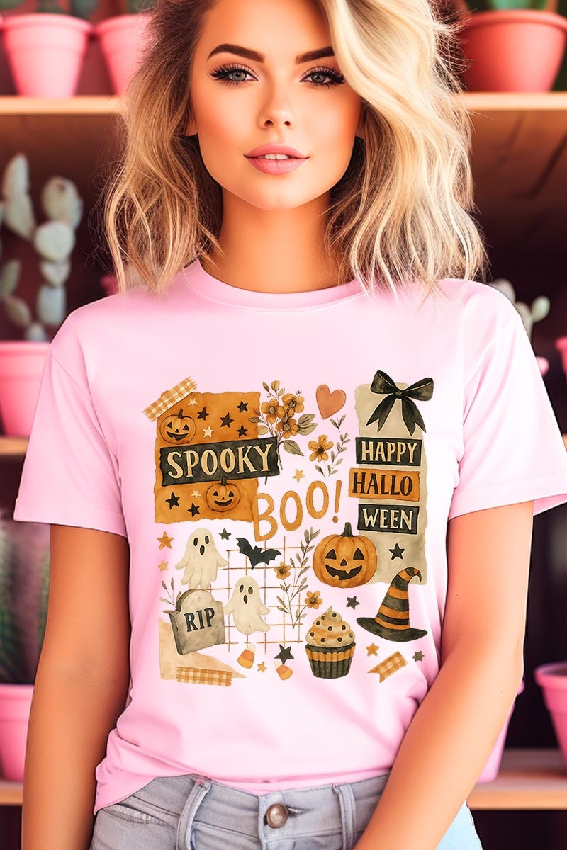 US3001P-E3084 Halloween collage Graphic Plus Tee $16