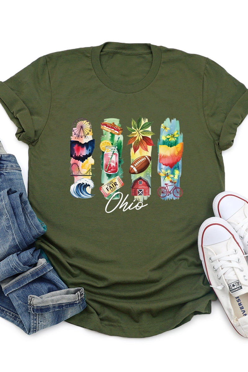 US3001P-E3061OH Ohio State Brushstroke Graphic Plus Tee $16