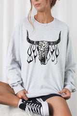 UL240P-E3176 Western Bullskull Graphic Plus Long Sleeve Tee $17