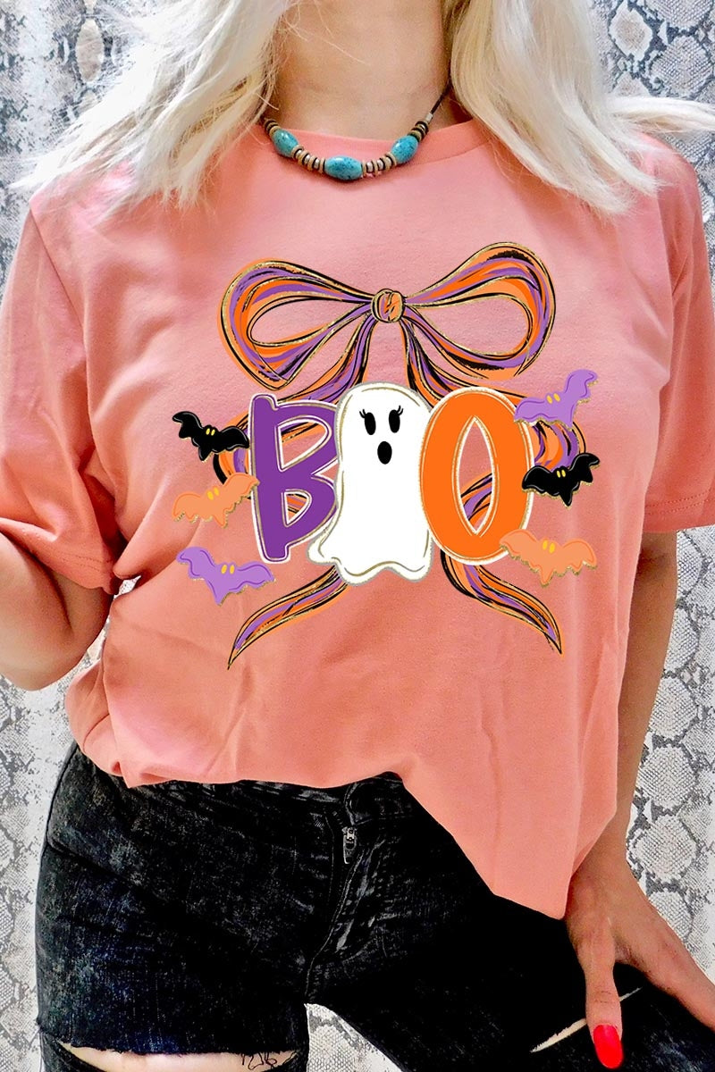 US3001P-E3120 Boo Brushstroke Bow Graphic Plus Tee $16