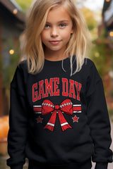 UL180B-E3062Z Red Game Day Football Bow Kids Graphic Sweatshirt $20