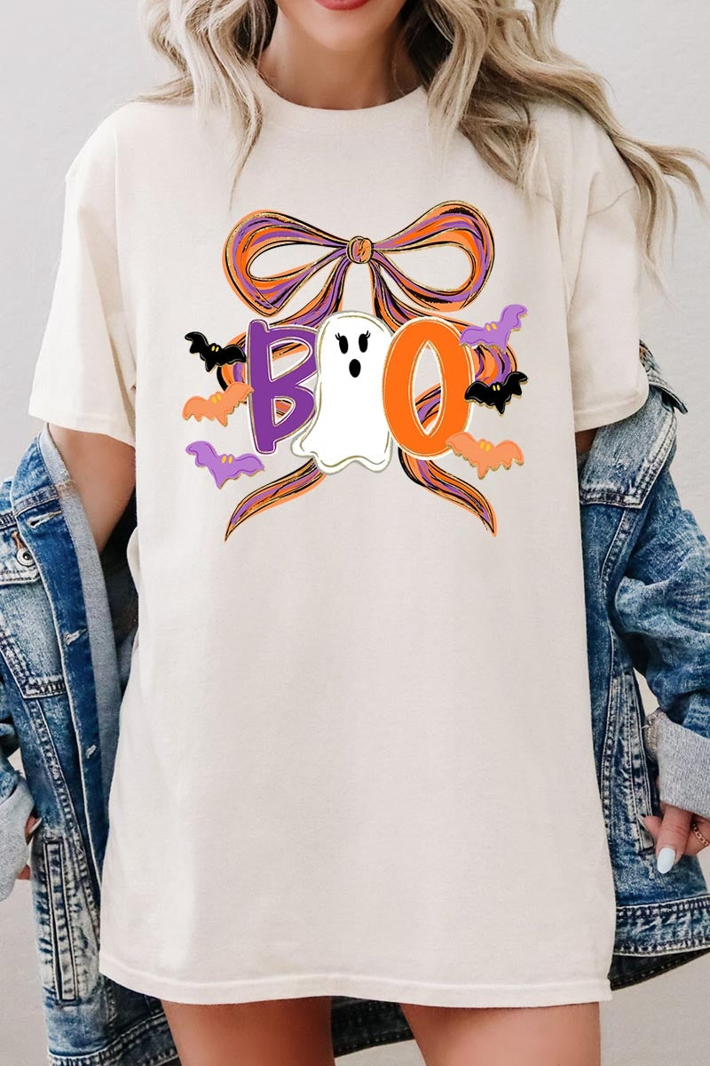 5000-E3120 Boo Brushstroke Bow Graphic Heavy Cotton Tee $9