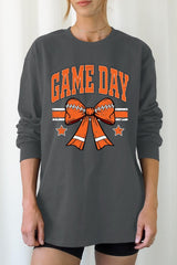 UL240-E3064 Orange Game Day Football Bow Long Sleeve Tee $13.75