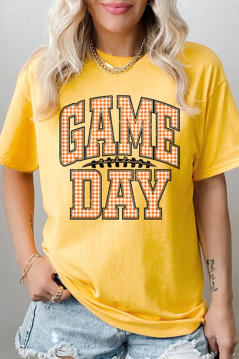 5000-E3129 Orange Gingham Game Day Graphic Heavy Cotton Tee $9