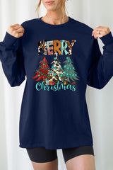 UL240-E3200 Merry Christmas Trees Graphic Long Sleeve Tee $13.75