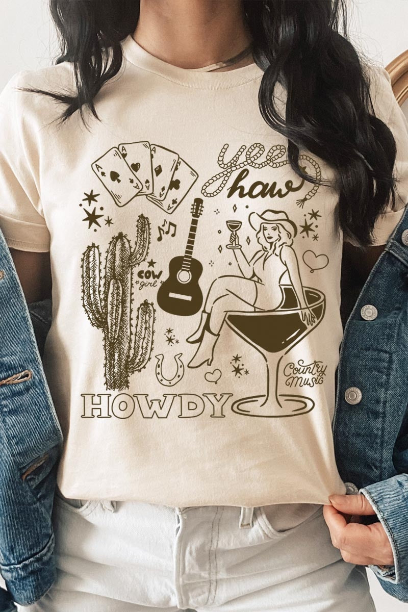 US3001-E3097 Cowgirl Country Music Graphic Tee $12.5