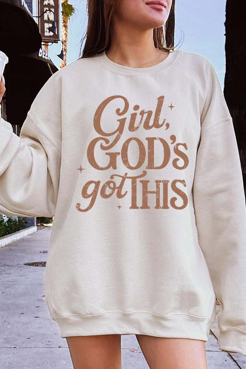 UL180-E3102 Girl, Godu2019s Got This Graphic Sweatshirt $20