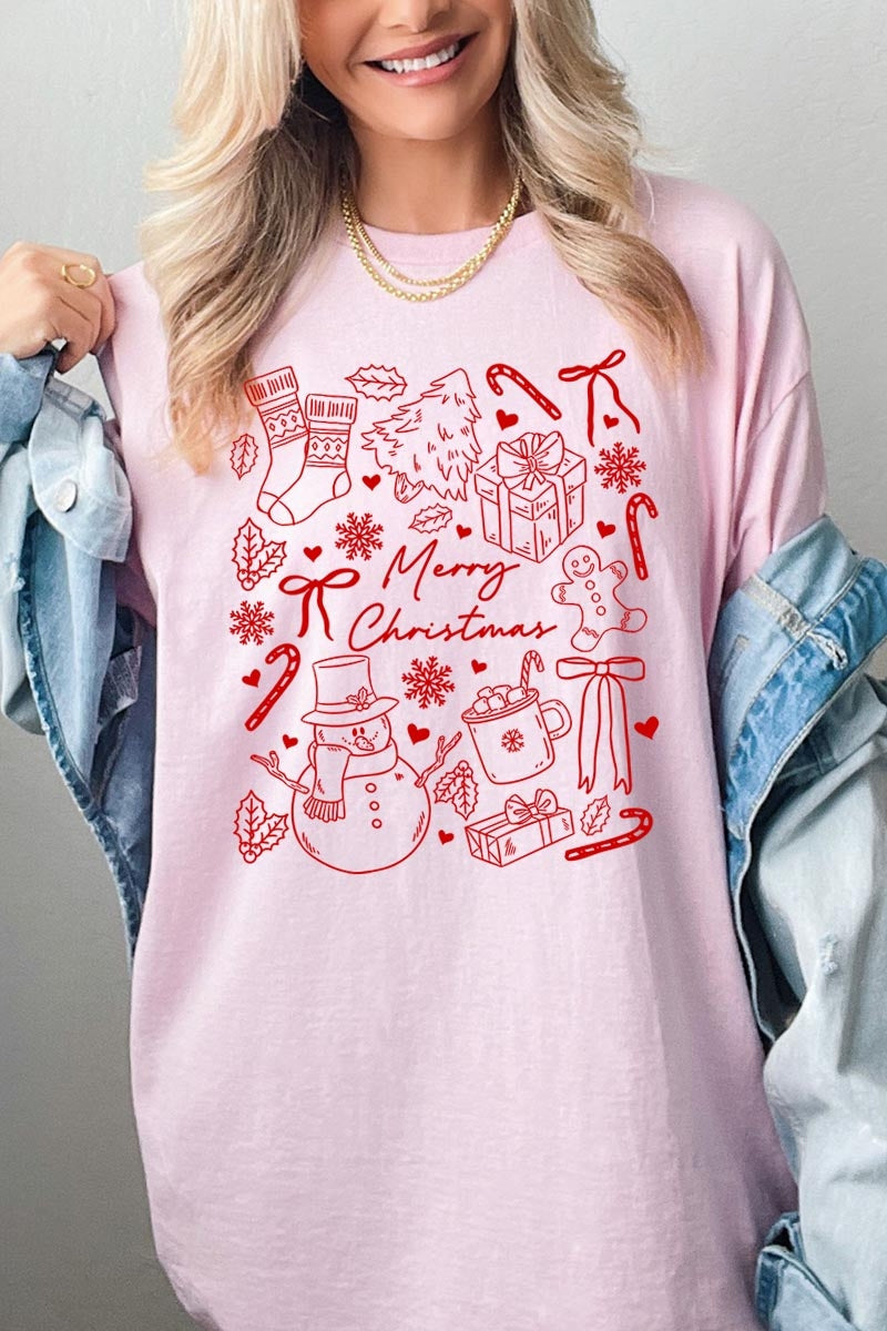5000-E3181 Christmas Doodle Graphic Heavy Cotton Tee $9