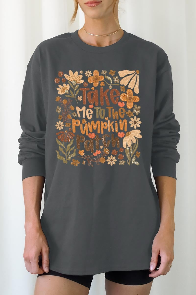 UL240P-E3136 Take Me To The Pumpkin Patch Plus Long Sleeve Tee $17