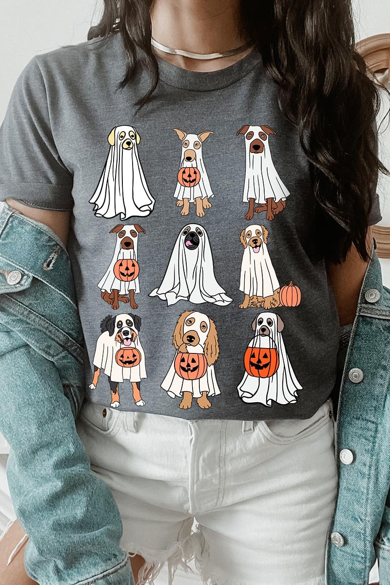 US3001-E3106 Halloween Ghost Dog Graphic Tee $12.5