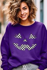 UL180P-E3149 Checker Pumpkin Face Graphic Plus Sweatshirt $25
