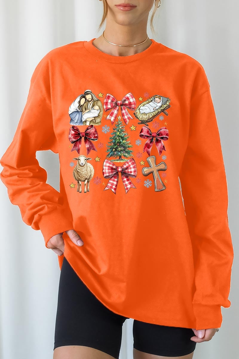 UL240P-E3219 Nativity Scene Christmas Graphic Plus Long Sleeve Tee $17