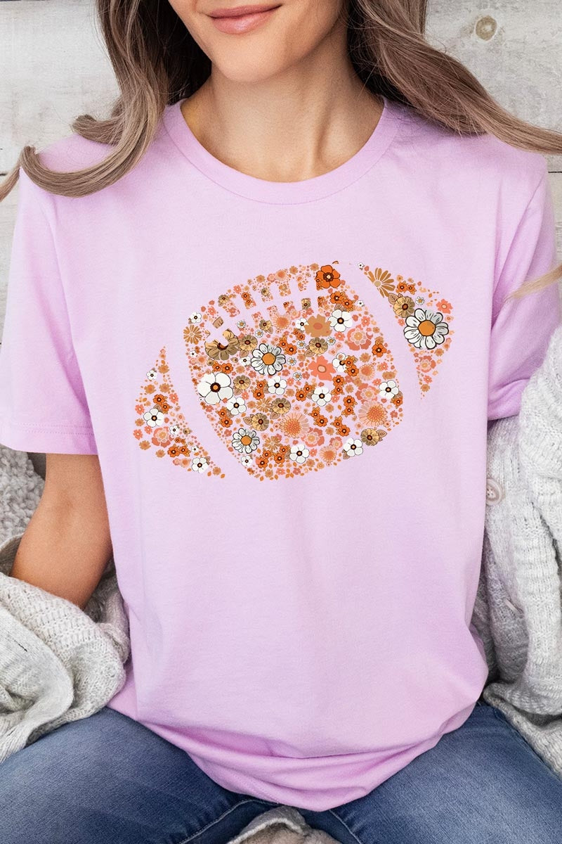 US3001-E3133 Floral Football Graphic Tee $12.5