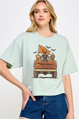 CTS-E3150 Halloween Truck Dogs Graphic Relaxed Crop Top $11