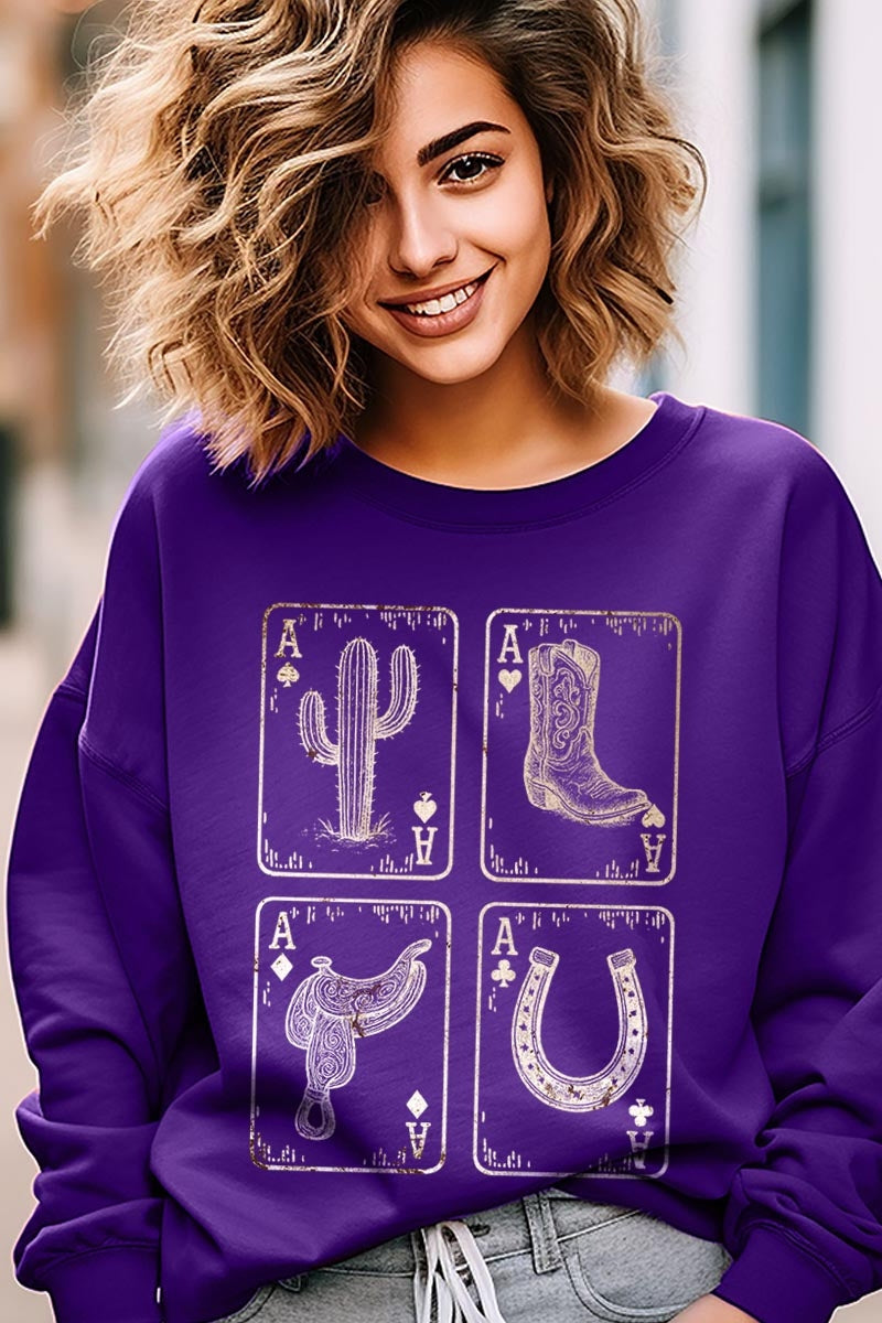 UL180P-E3094 Western Cowgirl Card Graphic Plus Sweatshirt $25