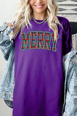 5000P-E3210 Classic Plaid Merry Graphic Plus Heavy Cotton Tee $12.75