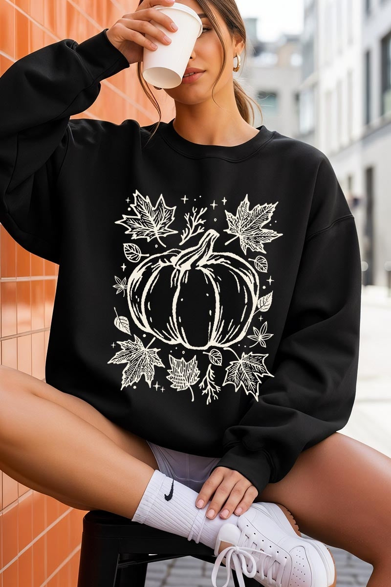 UL180P-E3162 Fall Pumpkin Graphic Plus Sweatshirt $25