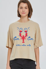 CTS-E3069 Cin Cin Lobster Graphic Relaxed Crop Top $11