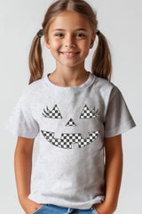 US3001Y-E3149Z Checker Pumpkin Face Kids Graphic Tee $11
