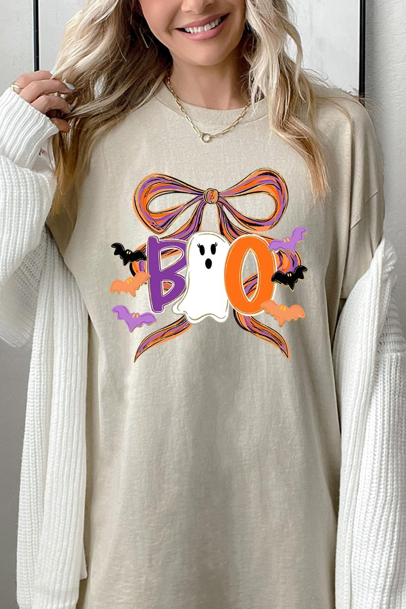 5000-E3120 Boo Brushstroke Bow Graphic Heavy Cotton Tee $9
