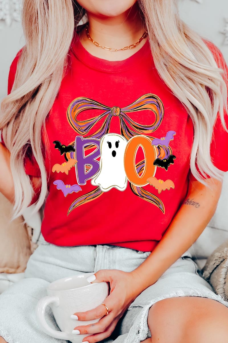 US3001-E3120 Boo Brushstroke Bow Graphic Tee $12.5