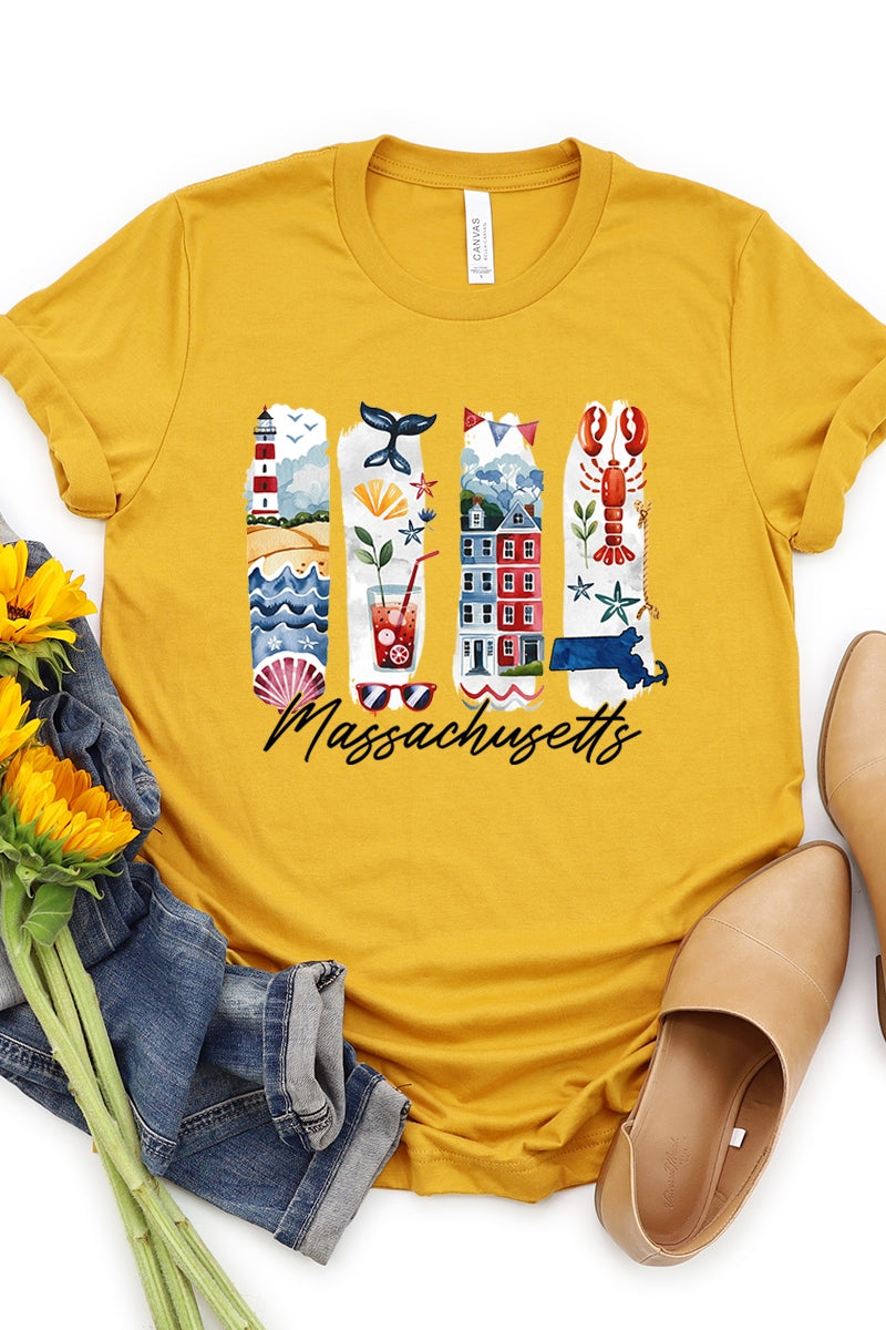 US3001P-E3061MA Massachusetts State Brushstroke Graphic Plus Tee $16