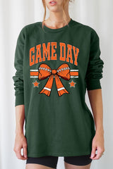 UL240P-E3064 Orange Game Day Football Bow Plus Long Sleeve Tee $17