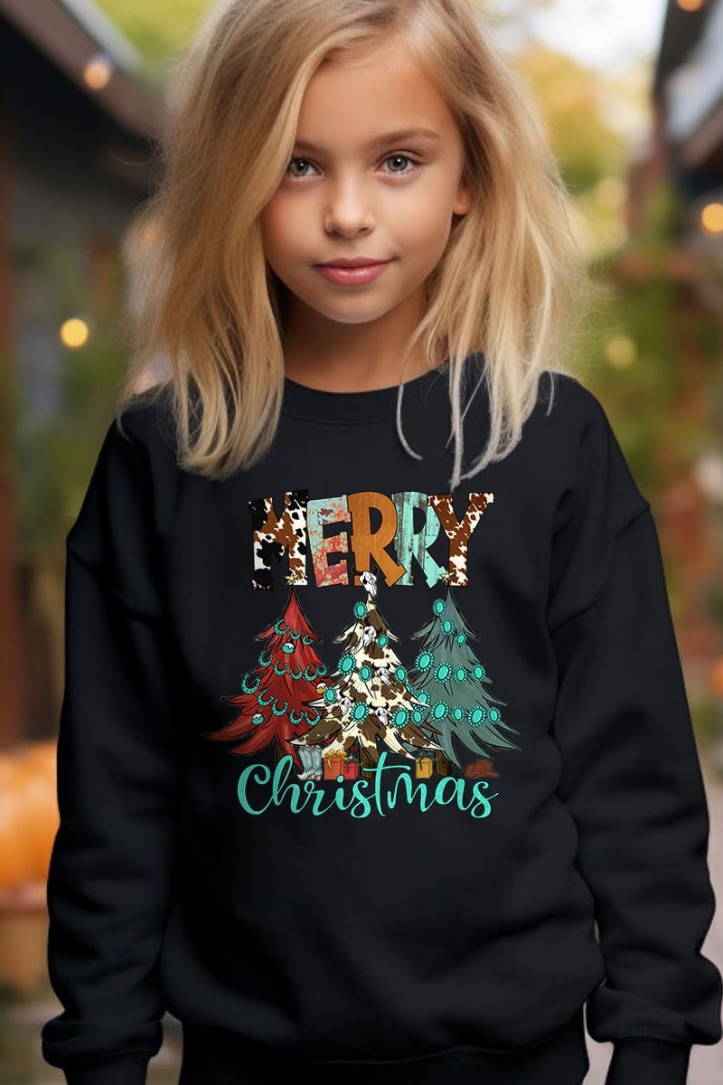 UL180B-E3200Z Merry Christmas Trees Kids Graphic Sweatshirt $20